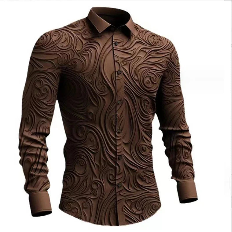 Hehope Spring Autumn Retro Gothic Men's Shirt Outdoor Solid 3D Printed Totem Halloween Streetwear Turn-down Collar Long Sleeve Shirt