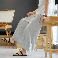 Hehope Japan Style Men's Wide Leg Pants Plus Size M-5XL Vintage Casual Elastic Waist Joggers Retro Loose Trousers Summer Clothing Male