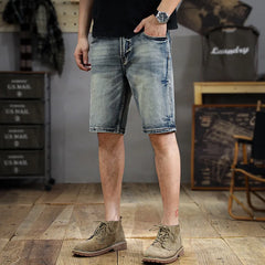 Hehope 2024 new high-end retro washed men's jeans shorts summer new fashion casual street fashion all-match slim straight pants