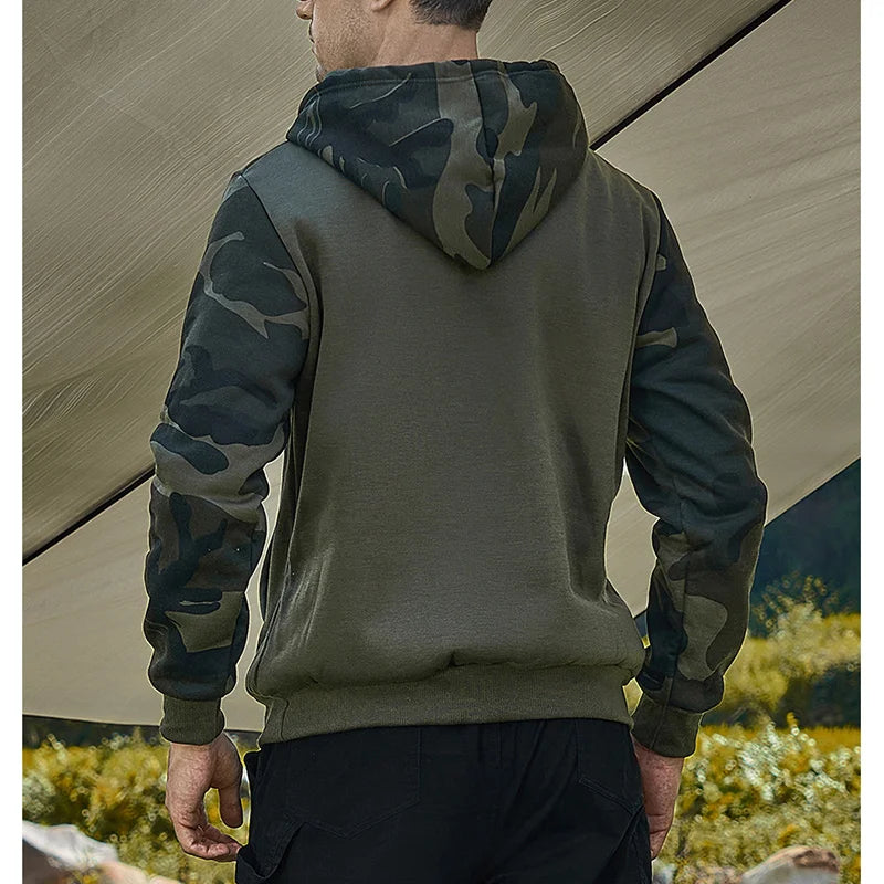 Hehope Spring Autumn Camouflage Spliced Loose Casual Hoodies Male Comfortable Fashion All-match Pullover Top Men Pocket Hooded Outwear