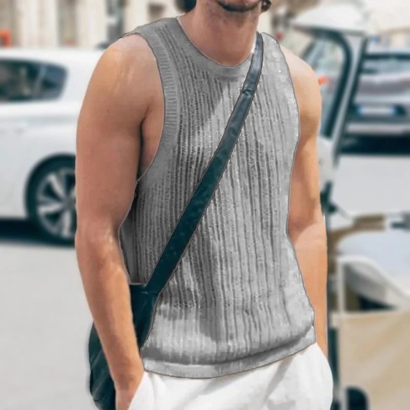 Hehope Summer Thin Knitted Tank Tops For Mens Casual Solid Color Slim Crew Neck Sleeveless Camisoles Men Streetwear Fashion Knit Vests