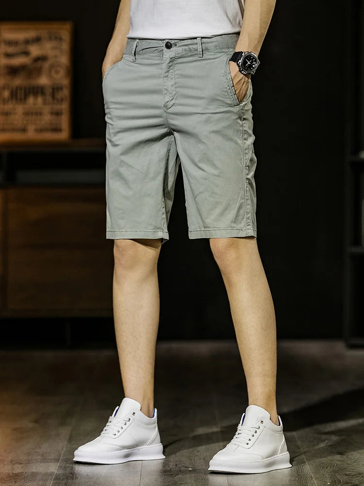 Hehope New Summer Chino Shorts Men Breathable Cotton Knee-Length Classic Solid Straight Casual Cargo Shorts