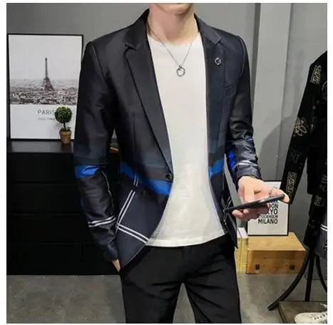 Hehope Spring New Men's Plaid Blazer Fashion Casual Men's Slim Suit Jacket Banquet Wedding Party Club Dress Branded Men's Clothing