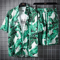 Hehope Summer New Men Beach Clothes 2 Piece Set Quick Dry Hawaiian Shirt Shorts Set Men Fashion Clothing Printing Casual Male Outfits