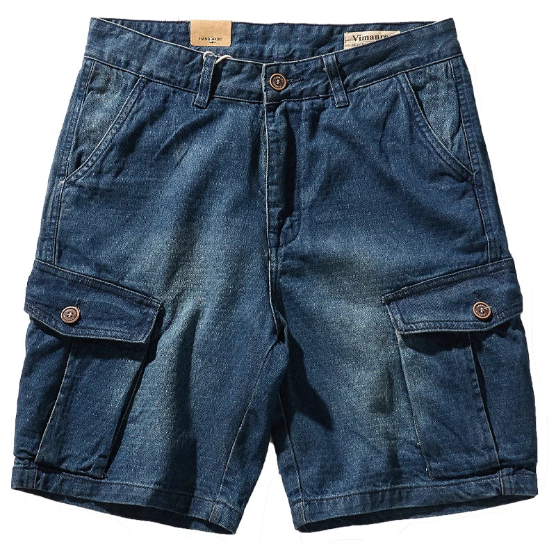 Hehope Summer Retro Casual Pants for Old Tooling Denim Shorts Men's Loose Versatile Five-point Pants