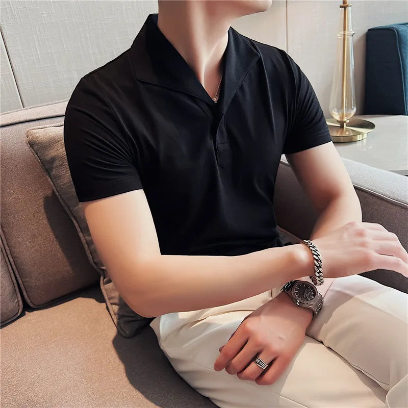 Hehope Summer Men Short Sleeve Polo Shirt Fashion Simple White Solid Casual Lapel Slim Fit Formal Male Polo Shirt Homme Streetwear