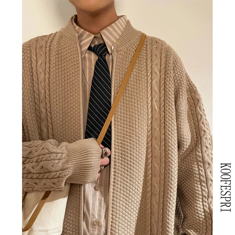 Hehope S-3XL Autumn Winter Warm Cardigan Men Zipper Sweaters Jackets Mens Slim Fit Knitted Sweatercoat Thick Cardigan Sweater Coat Men