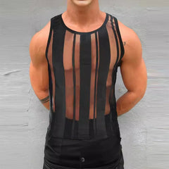 Hehope Sexy See Through Mesh Tank Tops Men Party Wear Slim Elastic Hollow Out Breathable Vest Mens 2024 Summer Fashion O Neck Camisoles