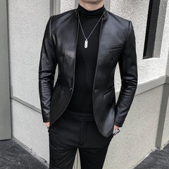 Hehope Brand Clothing Fashion Men's High Quality Casual Leather Jacket Male Slim Fit Business Leather Suit Coats/Man Blazers 4XL