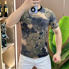 Hehope Chinese Style Printed Men's T-shirt Summer Short Sleeve O-neck Casual Tshirts Fashion Business Streetwear T Shirt M-5XL