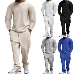 Hehope Spring and Autumn Two-piece Crewneck Long-sleeved T-shirt and Trousers Casual Sports Suit for Men