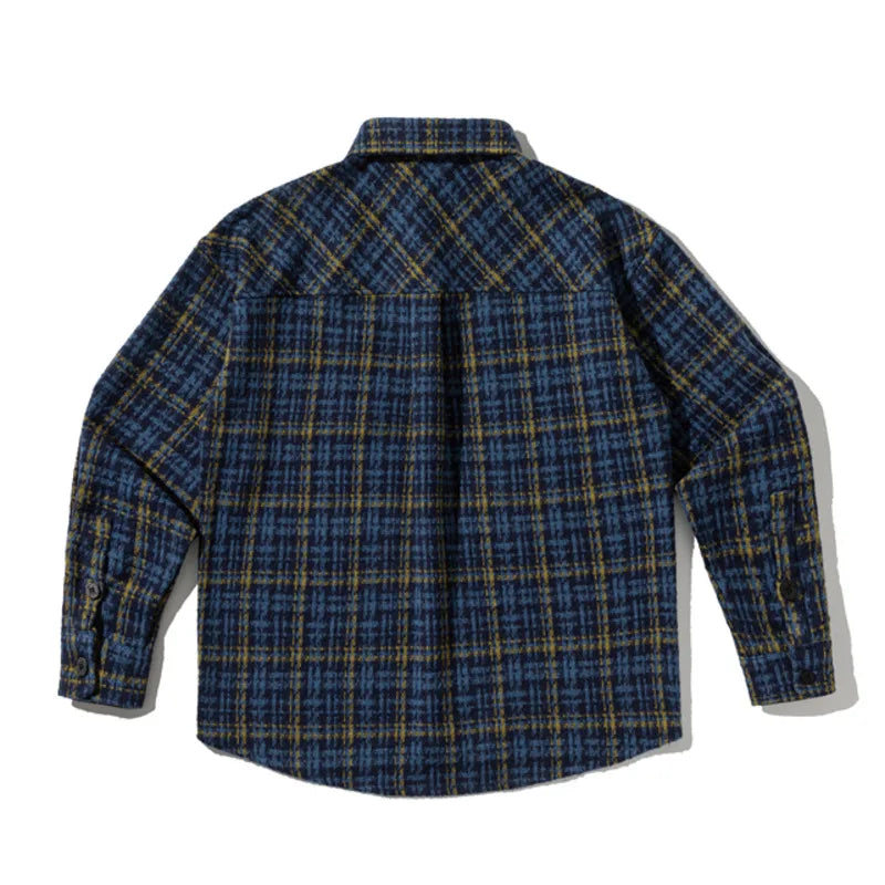 Hehope Autumn Plaid Woolen Long Sleeve Shirt Men Fashion Japanese Retro Casual Oversized Loose Woolen Shirt Jacket Man Overcoat Clothes