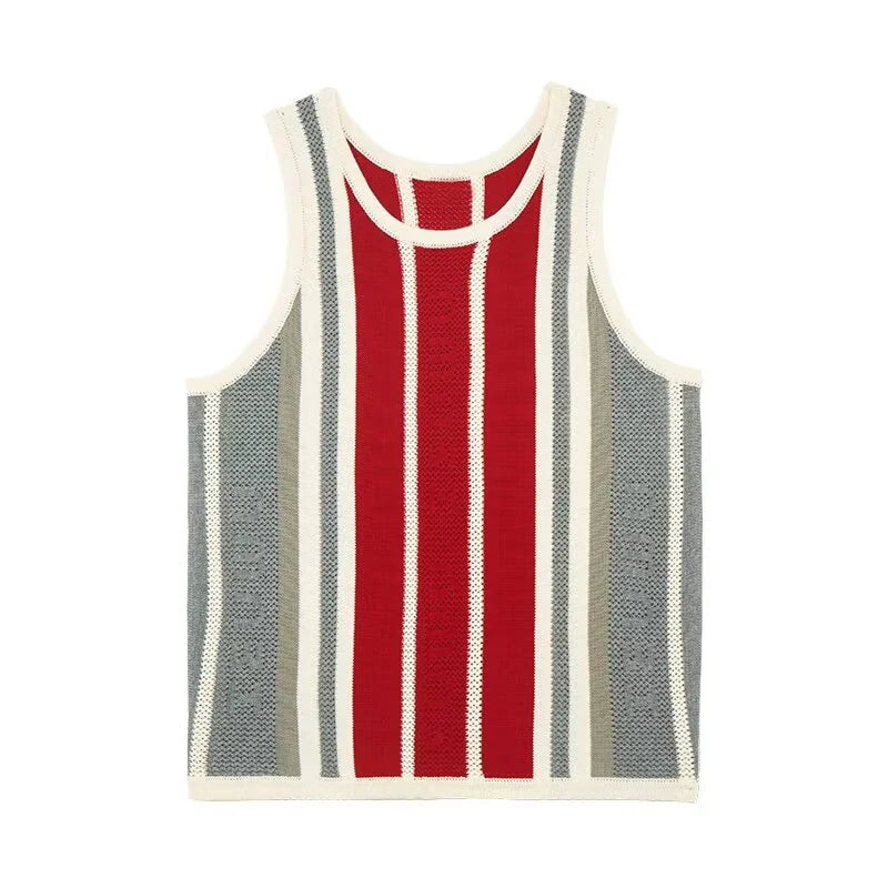 Hehope Fashion Striped Knitting Tank Tops Mens Streetwear Casual O Neck Sleeveless Knit Vest For Men Summer Vintage Y2K Style Camisoles