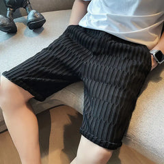 Hehope Fashion Lace Up Pockets Solid Color Casual Shorts Men's Clothing 2024 Summer New Loose Korean Elastic High Waist Shorts