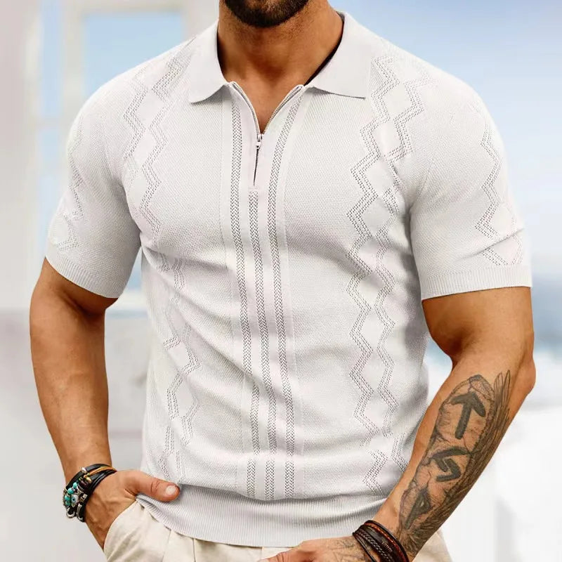 Hehope 2024 Summer Striped Knitted Polo Shirt For Men High Quality Short Sleeves Lapel T-shirts Men Clothing Casual Business Tee Tops