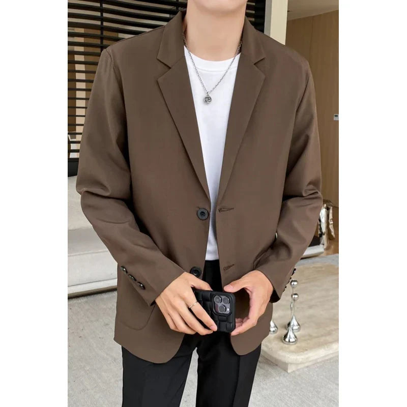 Hehope Shoulder Padded Blazer Men Slim Fit Fashion Social Mens Dress Jacket Korean Casual Suit Jacket Mens Office Formal Jackets Coat