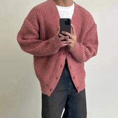 Hehope Mens Autumn Winter Solid Color Thin Cardigan Knitted Sweater Essential Youth Trend French Elegant Casual Simple Sweater For Men