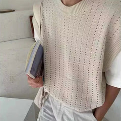 Hehope New Streetwear Fashion Mens Knitted Camisole Sleeveless O Neck Casual Tank Tops Knit pure Color Men Summer Leisure Knitting Vest