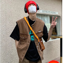 Hehope Japanese and Korean Cowboy Vest Fashion Brand Retro High Street Loose Casual Versatile Street Handsome Vest Men and Women