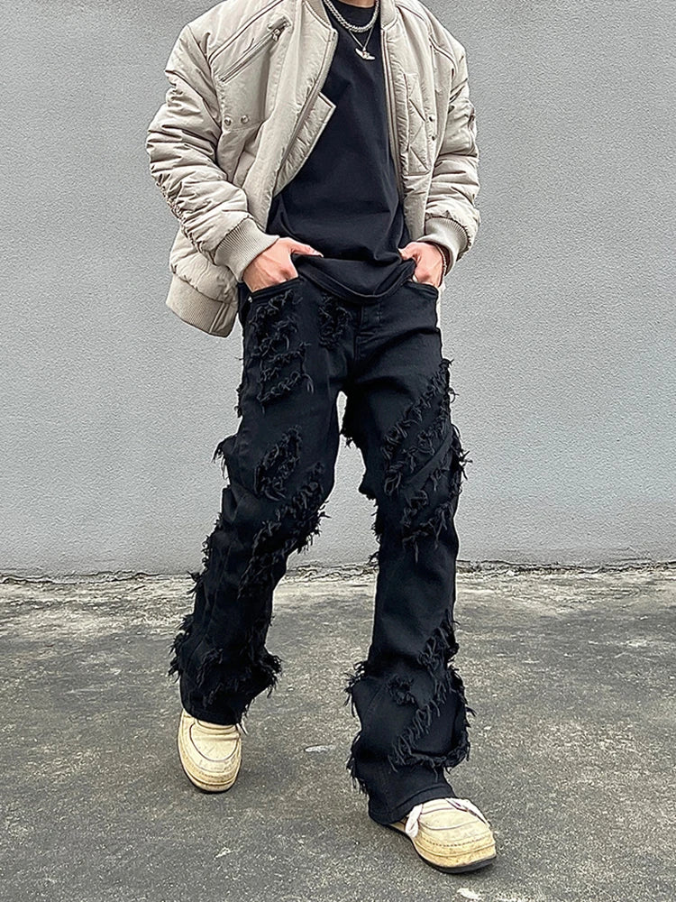 Hehope Ripped Jeans Men Streetwear Loose Vibe Trousers Flared Autumn Casual Fashion Street Baggy Black Summer Hip Hop Y2k Denim Pants