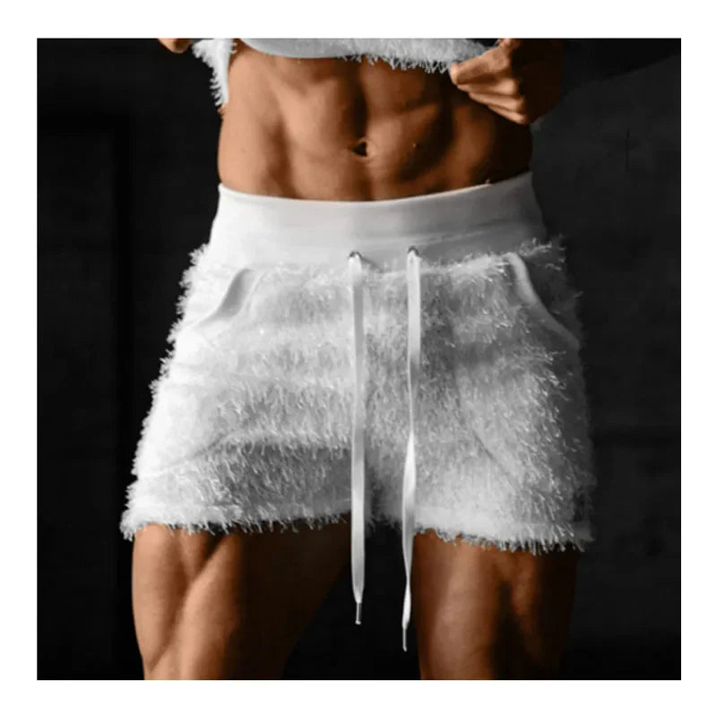 Hehope Sexy Plush Men's Shorts Summer Men's Lace-up Shorts Casual Party Evening Pants White Casual Sweatpants Men's Fitness Shorts Y2k