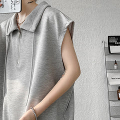 Hehope Men Turn-down Collar Tanks Drawstring Vest Summer Simple Loose Breathable Teenager Fashion Sleeveless Casual Tops Plus Size 2XL