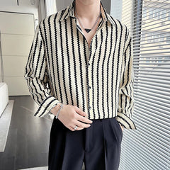 Hehope New Summer Men's Printed Shirts Oversized Clothing Casual Long Sleeve Striped Plaid Vintage Thin Draped Stretch Hawailan Blouses