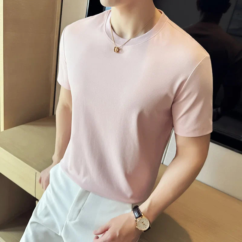 Hehope Mens T-shirt 2024 Summer New Thin Ice Silk Pure Cotton Top Round Neck T-shirt Sports Fitness Running Casual Mens Clothing