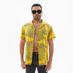 Hehope New Summer Men's Hawaiian Shirts Maple Leaf Print Turn-down Collar Shirts For Men Button-up Short Sleeve Tops Trend Men Clothes