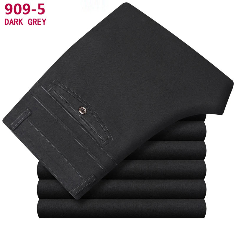 Hehope Spring Autumn Thick Business Casual Pants Men High Waist Solid Cotton Trousers Straight Loose Suit Pants Homme Size 29-42