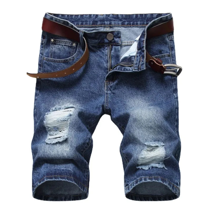 Hehope New Fashion Mens Ripped Short Jeans Brand Bermuda Summer Cotton Straight Slim Shorts Breathable Denim Shorts Male Size 28-42