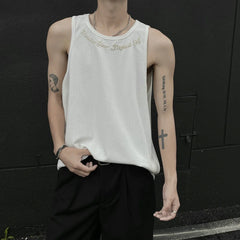 Hehope Summer Men's Letter Embroidery Tank Top Black White Oversized Sleeveless T-shirts for Men