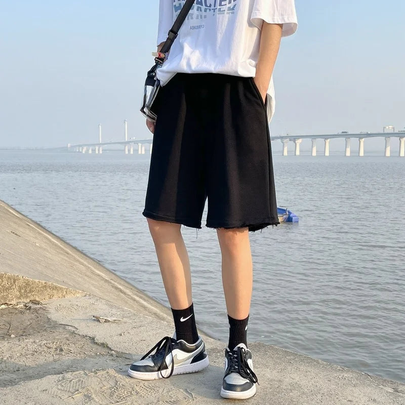 Hehope Summer Men's Casual Shorts Tide Brand Street Elastic Waist Lace Loose Couples Wide Legs Loose Pants Brand Men's Clothes