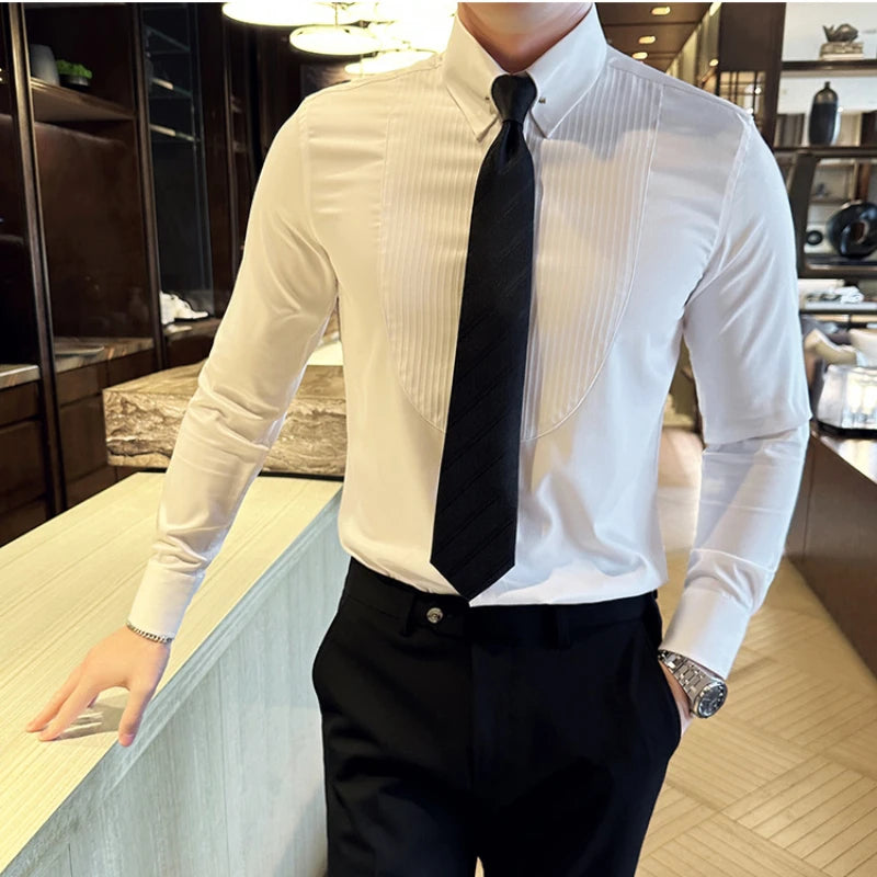 Hehope Brand Clothing New Fashion Cotton Long Sleeve Shirt Solid Regular Fit Male Social Casual Business White Black Dress Shirts 3XL