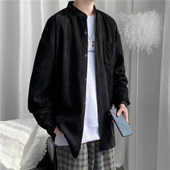 Hehope Corduroy shirt men's long sleeve loose Japanese retro work shirt autumn and winter fashion brand ruffian handsome casual coat