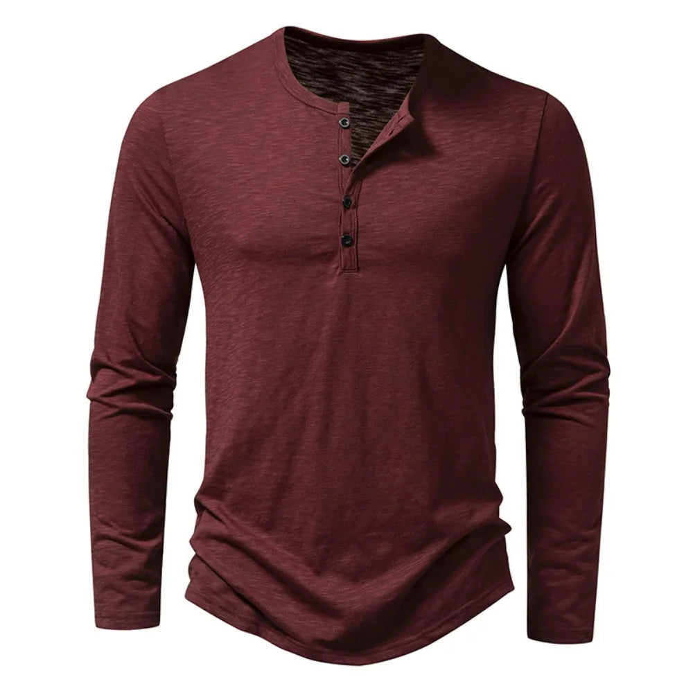 Hehope Men's Cotton Button Henley neck Shirt Long Sleeve Casual Button Solid color Fashion T-Shirts