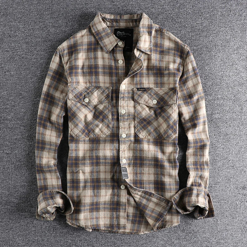 Hehope Kaji Retro Tooling Plaid Shirt Men's Flannel Sanding Comfortable Casual American Joker Shirt Jacket in Autumn and Winter