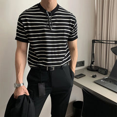 Hehope New Arrival American Striped T Shirts Men Summer Round Neck Slim Fit Short-sleeved Bottoming Shirt Sports Gyms Fitness T-shirt