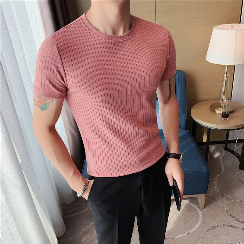 Hehope High Elastic Pure Cotton Slim Fit T Shirt for Men Summer New Solid Casual Short Sleeved T-shirt Tops Korean Men Clothing