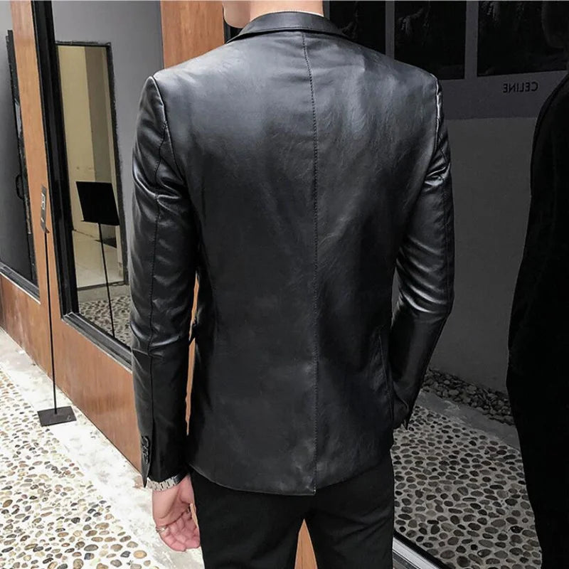 Hehope Brand Clothing Fashion Male High Quality Slim Fit Casual Leather Jacket/Men's Retro Style Leather Suit/Blazers Cats S-4XL