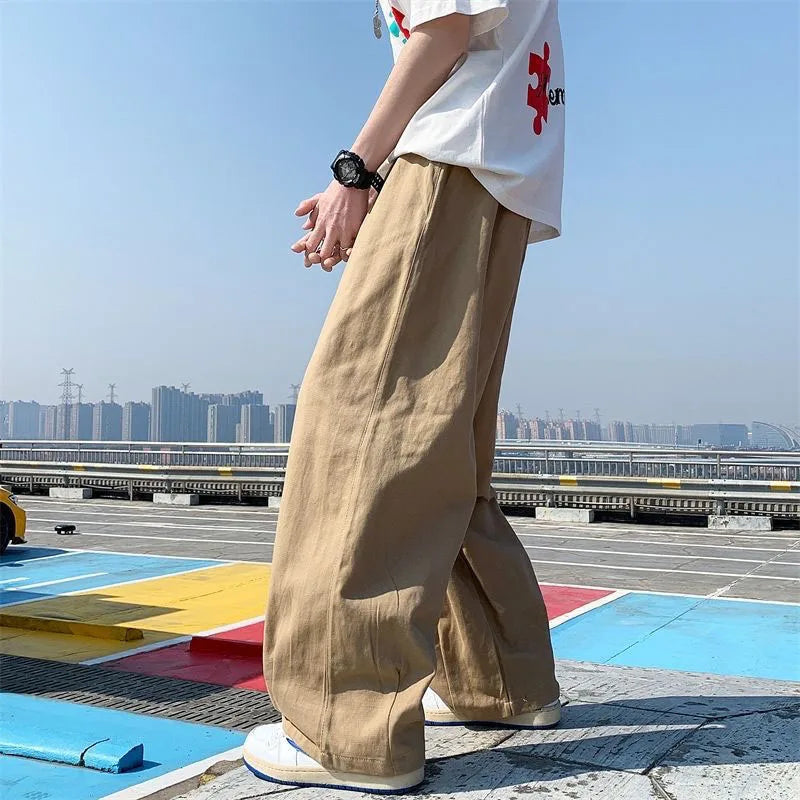 Hehope Spring and Autumn Fashion Brand Japanese Retro Workwear Straight Tube Wide Leg Loose and Versatile Handsome Men's Casual Pants