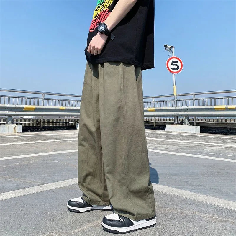 Hehope Spring and Autumn Fashion Brand Japanese Retro Workwear Straight Tube Wide Leg Loose and Versatile Handsome Men's Casual Pants