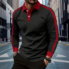 Hehope Men's Long Sleeved Polo Shirt, Spring and Autumn Casual Sports Breathable Top, Men's Fashion Patchwork Polo Shirt