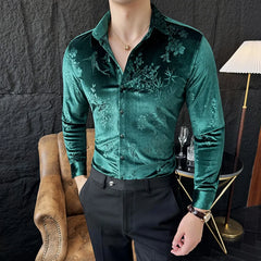 Hehope Korean Winter Velvet Shirt Men Long Sleeve Casual Shirts High Quality Elastic Business Social Office Formal Dress Shirts