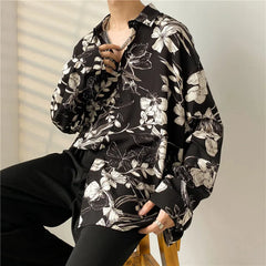 Hehope Summer Floral Shirt Men Fashion Printed Casual Ice Silk Shirt Men Streetwear Loose Long Sleeved Shirt Mens Hawaiian Shirts M-3XL