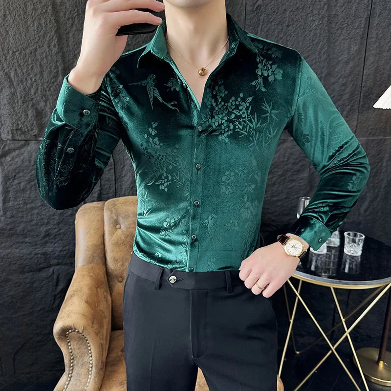 Hehope Korean Winter Velvet Shirt Men Long Sleeve Casual Shirts High Quality Elastic Business Social Office Formal Dress Shirts