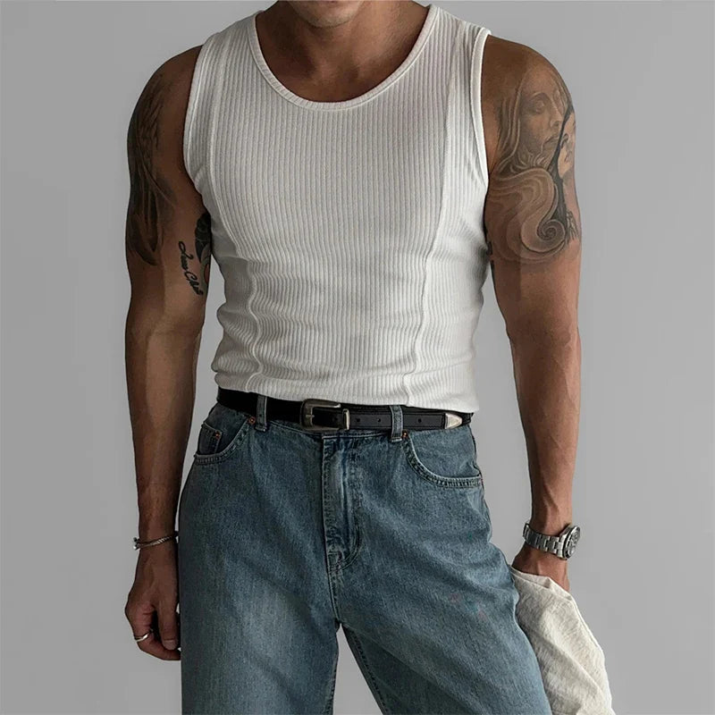 Hehope New Casual Stretch Slim Mens Tank Tops Fashion Simple Solid Color Ribbed Vest Summer Streetwear Trendy All-match Mens Camisoles