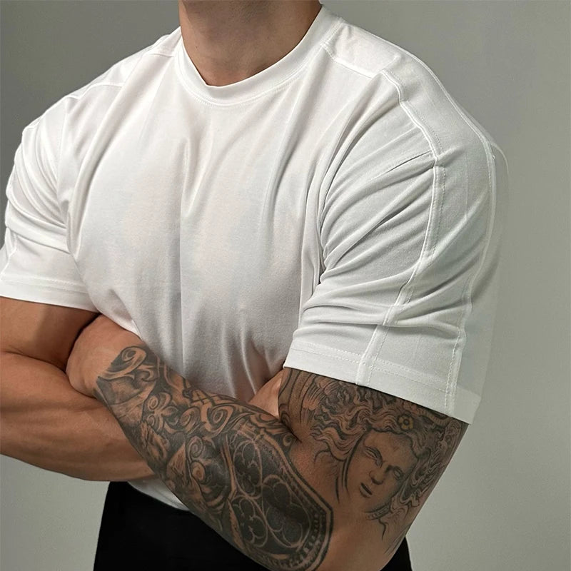 Hehope 100% Cotton Solid Color Men T Shirts Casual Short Sleeve O Neck Slim T-shirts Mens Summer Fashion Pullover Tops Male Streetwear