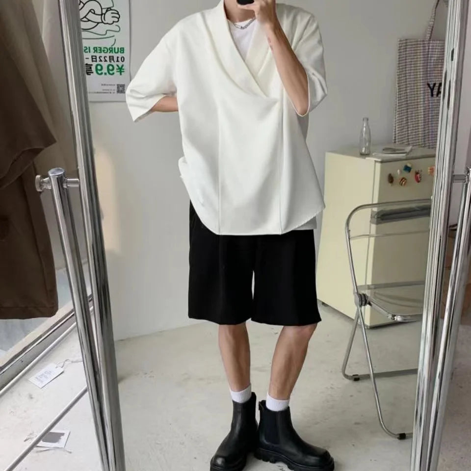 Hehope Summer Black White Pullover Shirt Men Fashion Oversized Casual Shirt Men Korean Loose Short Sleeve Shirts Mens Dress Shirt S-6XL