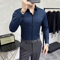 Hehope High Quality Solid Dress Shirt Men Simple Long Sleeve Slim Fit Business Shirts Homme Social Casual Shirt Plus Size 4XL-M